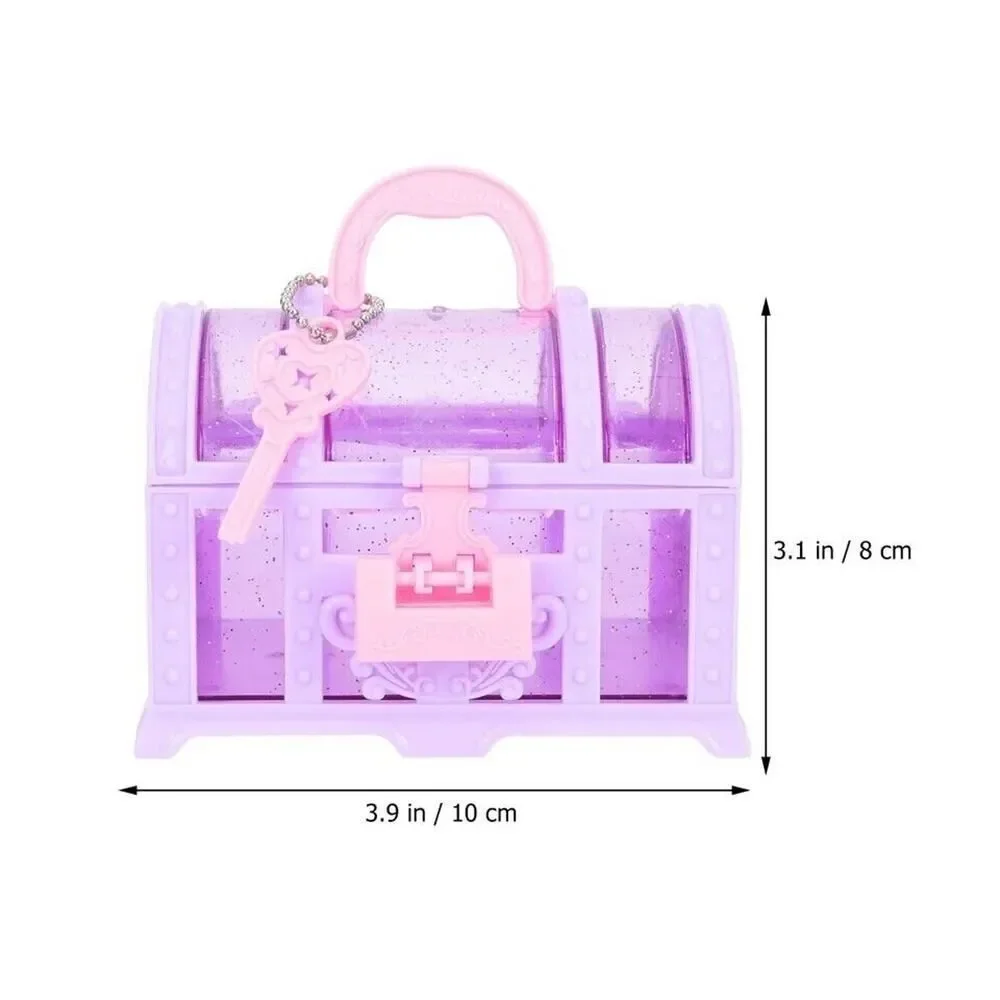 Purple Treasure Box & Key Girls Kids Organizer Plastic Jewelry Play Gift Cute